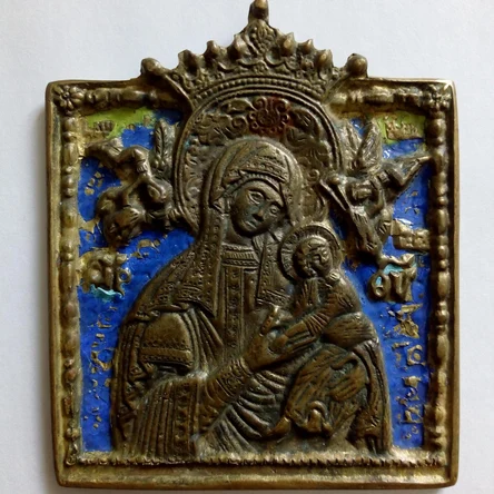 Икона литая "Страстная Богородица" с эмалями