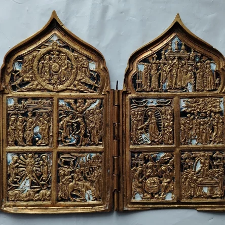 Складень "Праздники" с 2 эмалями сохран