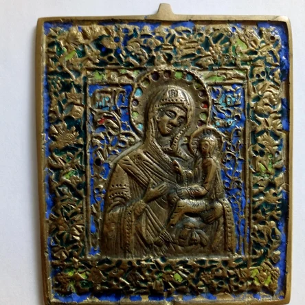 Икона литая "Тихвинская Богородица" с эмалями