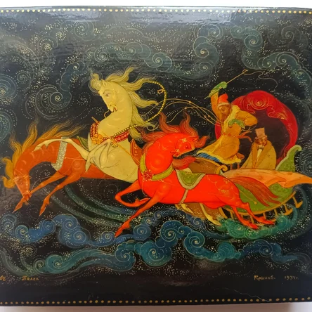 Шкатулка Палех "Тройка" Крылов 1974 г
