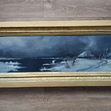 Картина винтажная "Зимний хутор" 118*44 см