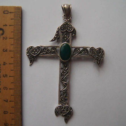 Крест серебряный большой с хризопразом