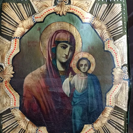 Икона (Хоругвь) двухсторонняя "Казанская/Крещение"