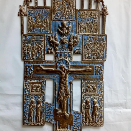 Крест литой с эмалью и клеймами Праздников
